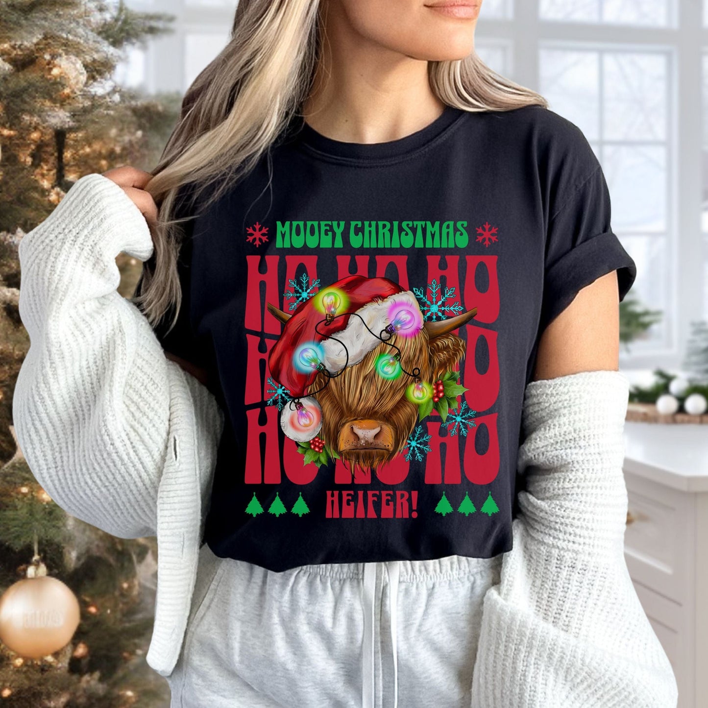 Mooey Christmas Heifer, Vintage Style Tee