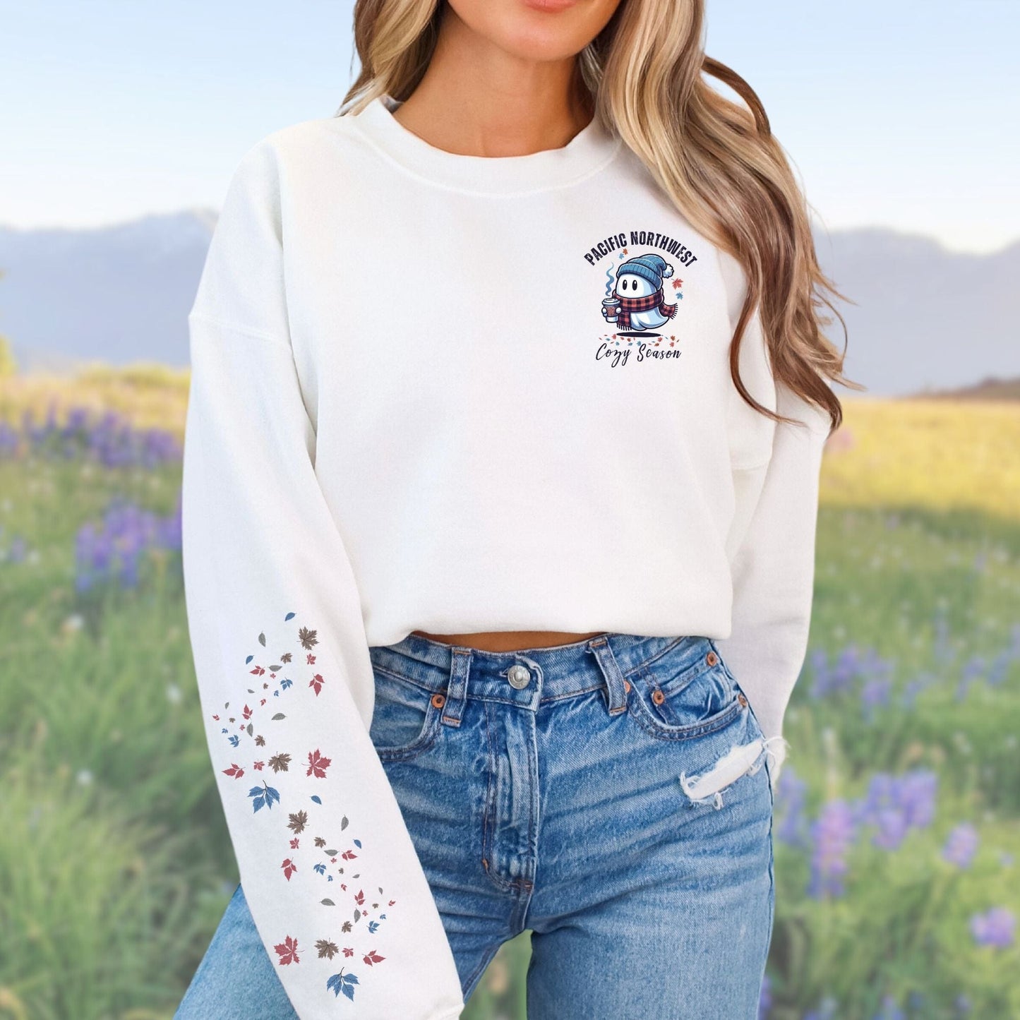 Pacific Northwest Cozy Season Cute Ghost Sweatshirt