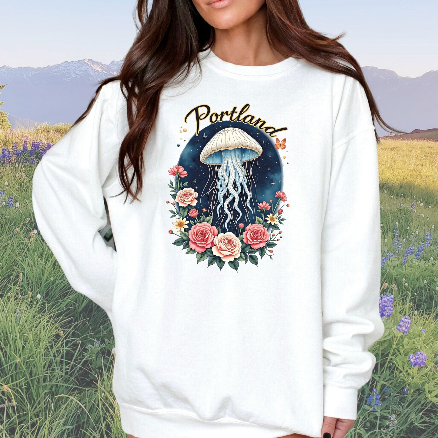 Portland Celestial Blossom Vintage Style Crewneck Sweatshirt