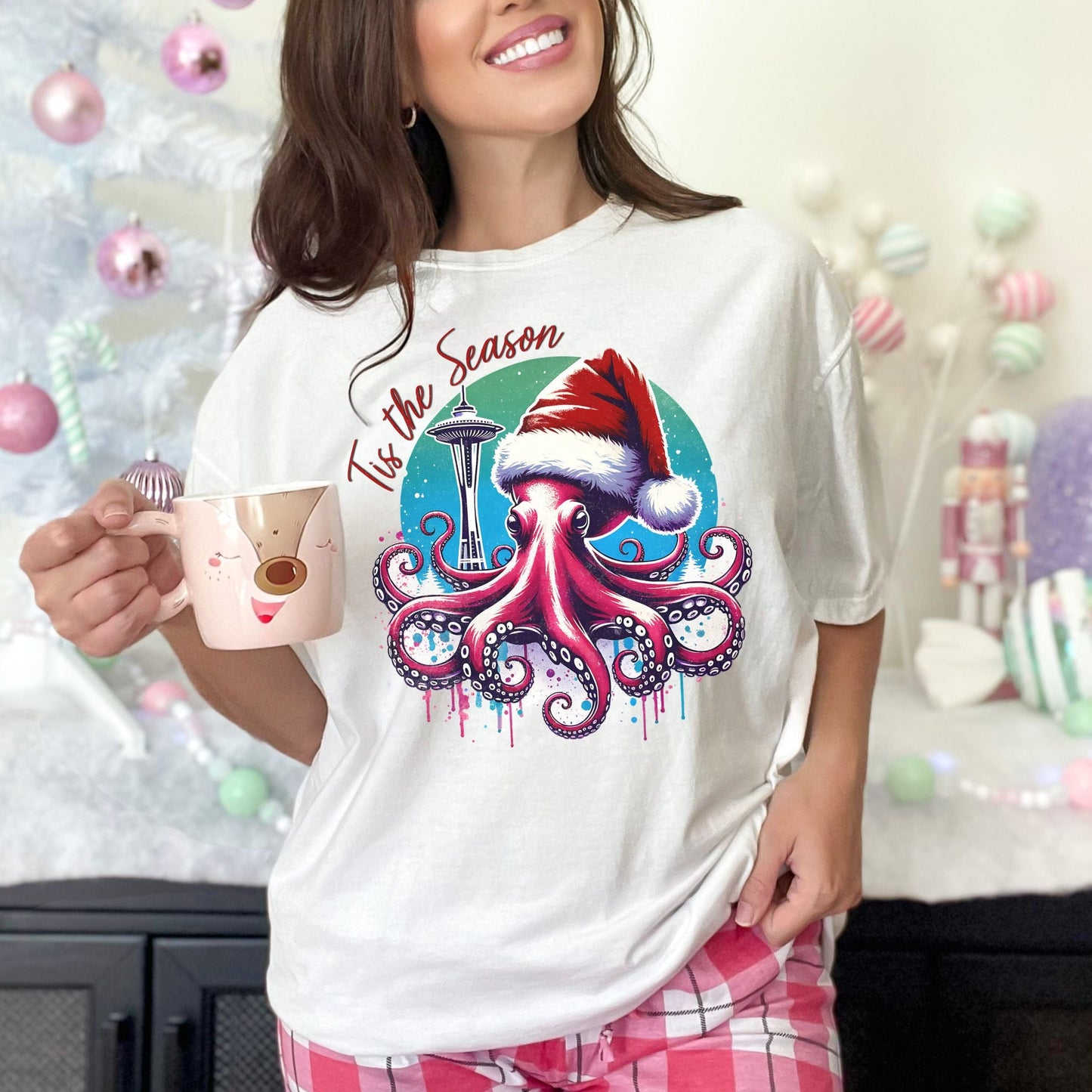 Tis The Season, Seattle Santa Octopus Vintage Style Tee