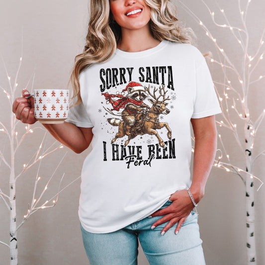 Sorry Santa Feral Raccoon Vintage Style Tee