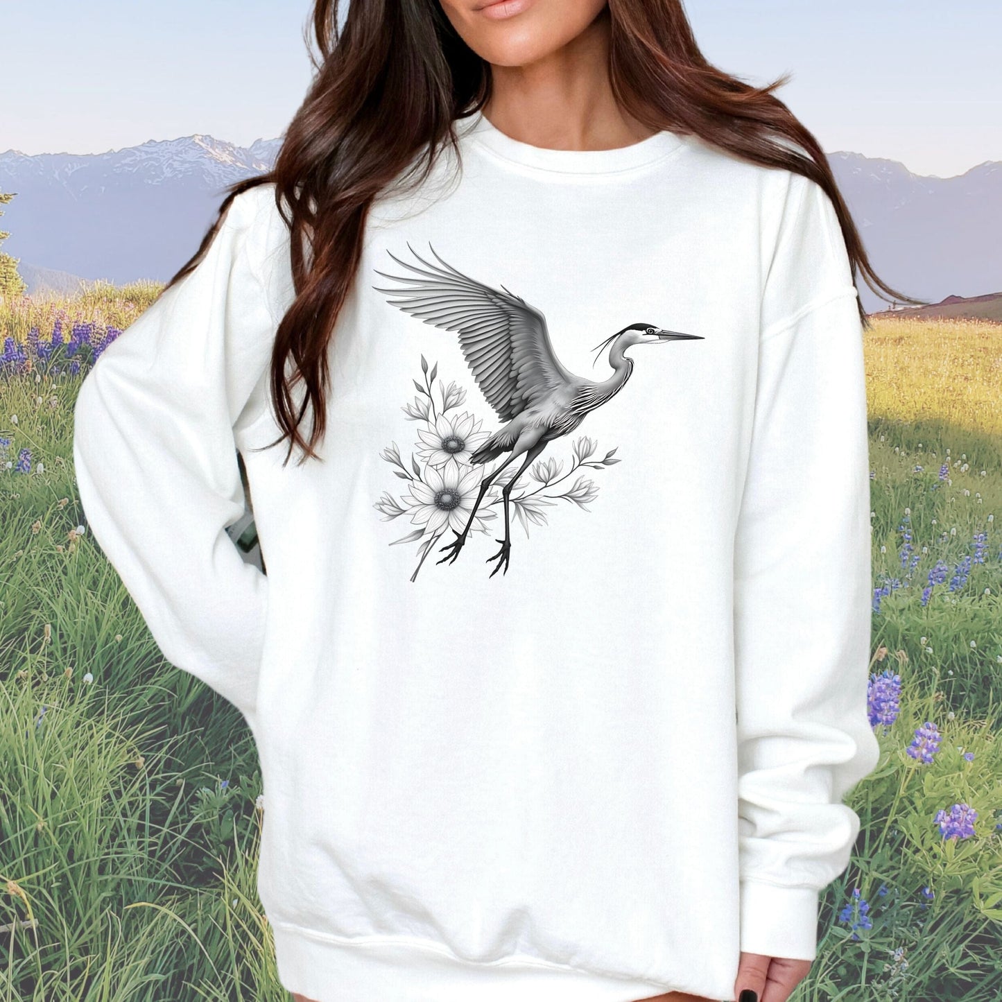 Heron Flight Vintage Style Crewneck Sweatshirt