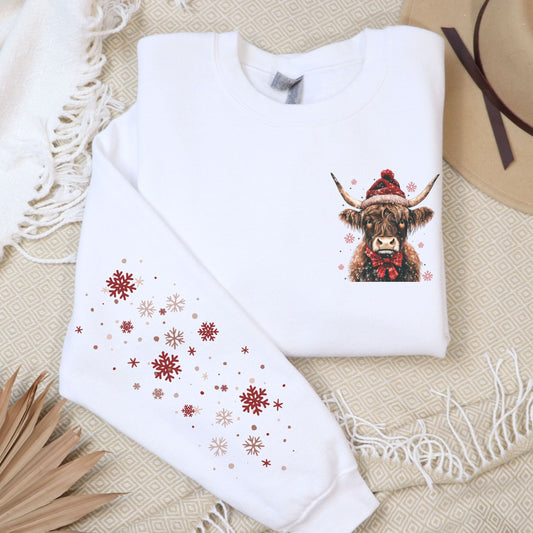 Festive Cow Pocket and Sleeve Design, Softstyle Sweatshirt