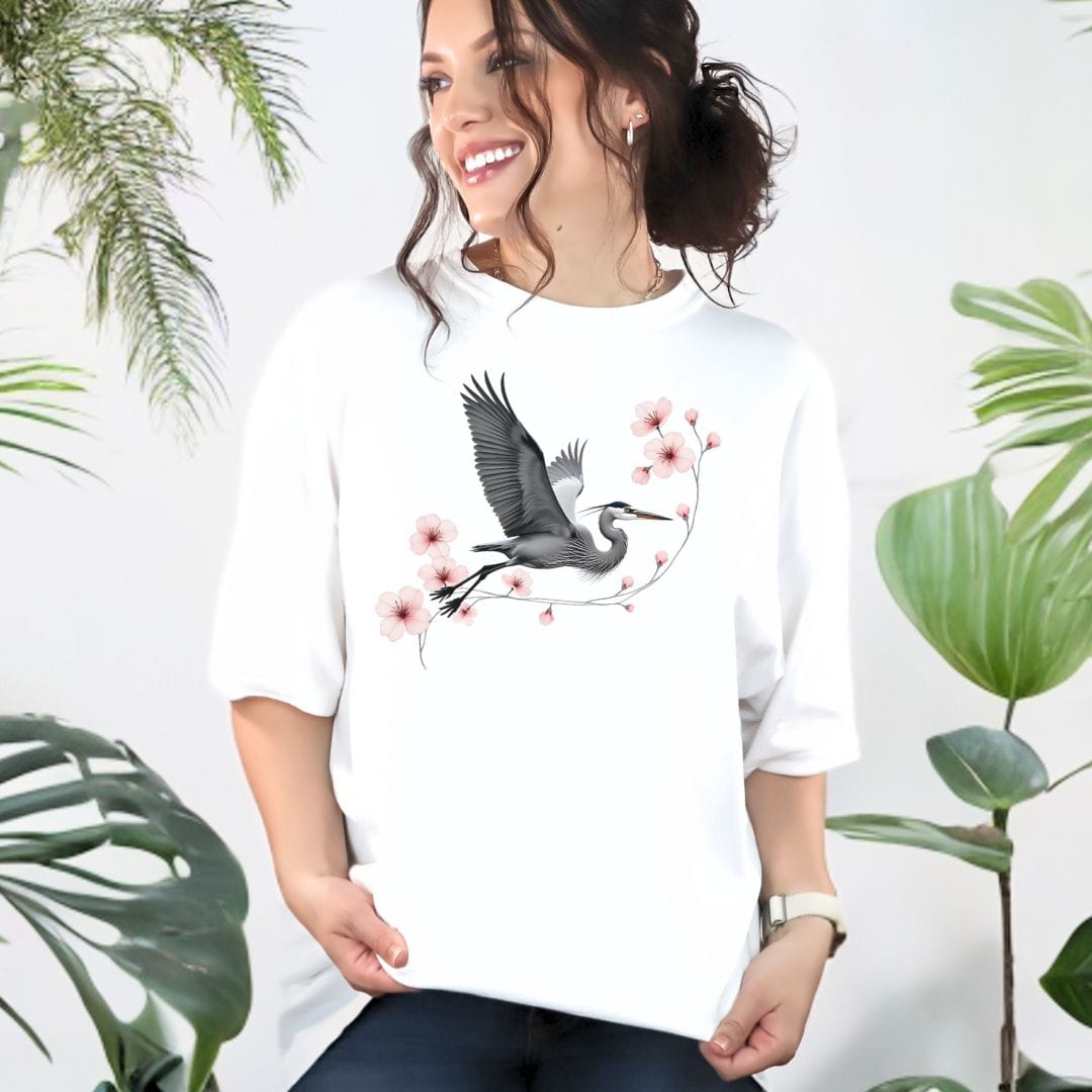 Cherry Blossoms Heron Flight Vintage Style Tee