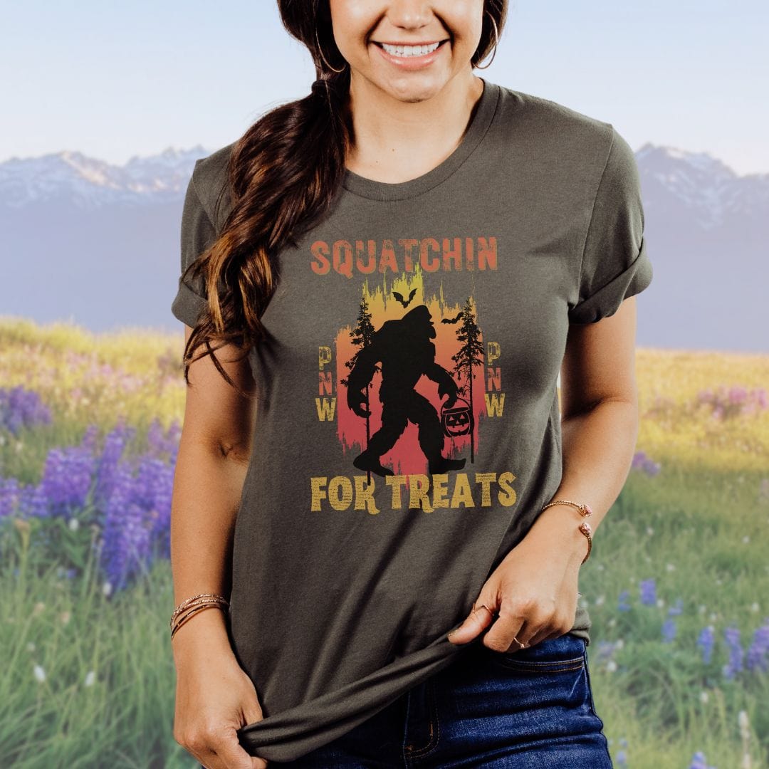 Squatchin For Treats PNW Halloween Bigfoot Softstyle Tee