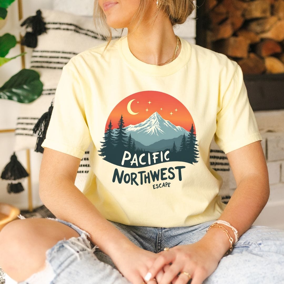 PNW Celestial Mountain Vintage Style Tee