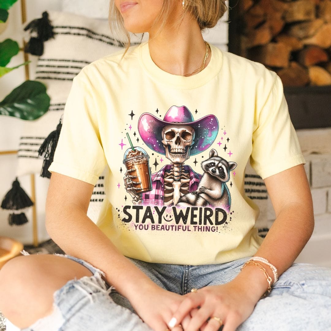 Stay Weird - Country Skeleton Coffee & Racoon, Vintage Style Tee