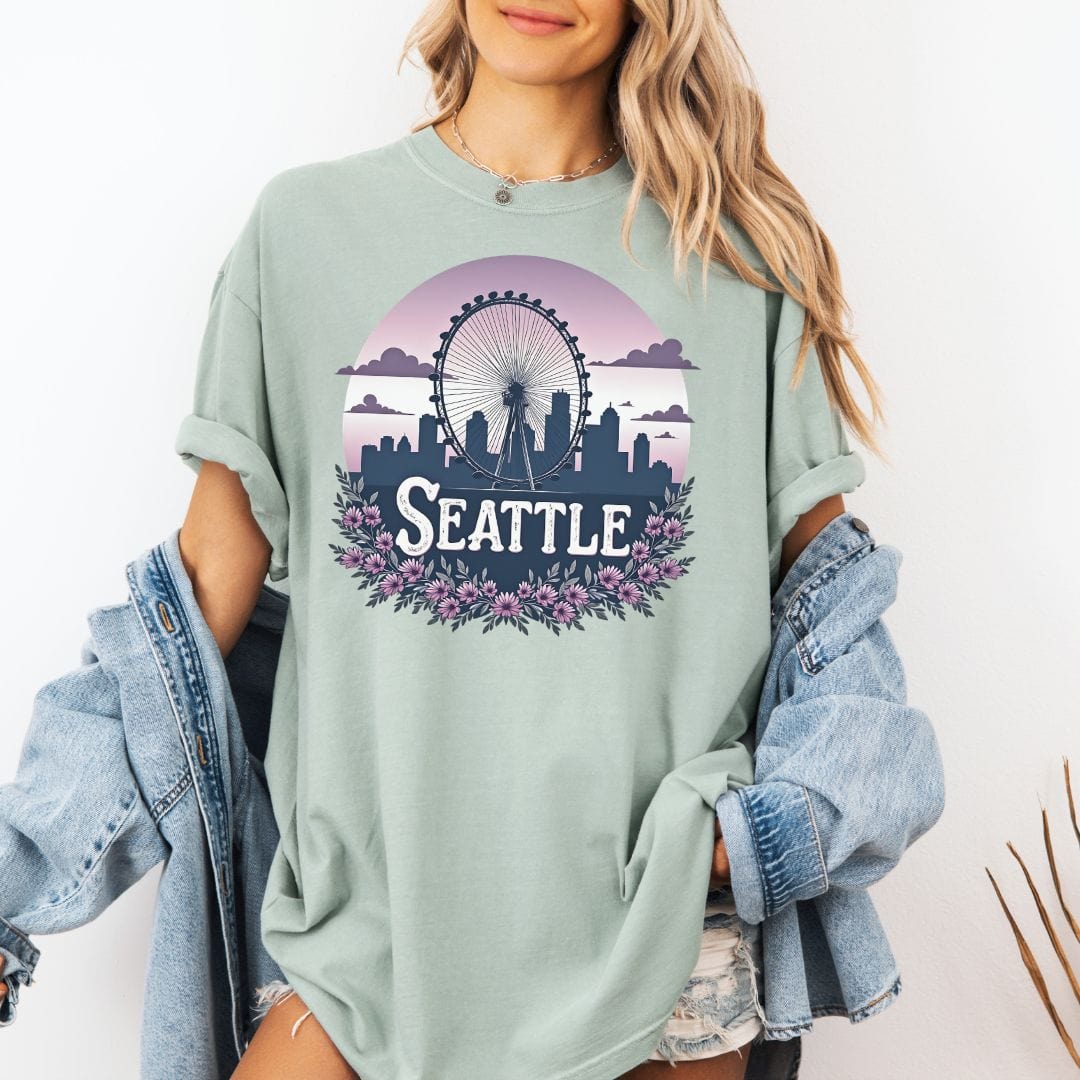 Seattle Floral Great Wheel Vintage Style Tee