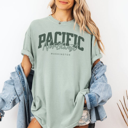 Collegiate Style, Pacific Northwest Vintage Style Tee in Soft Colors