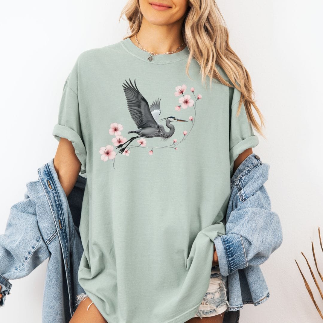 Cherry Blossoms Heron Flight Vintage Style Tee