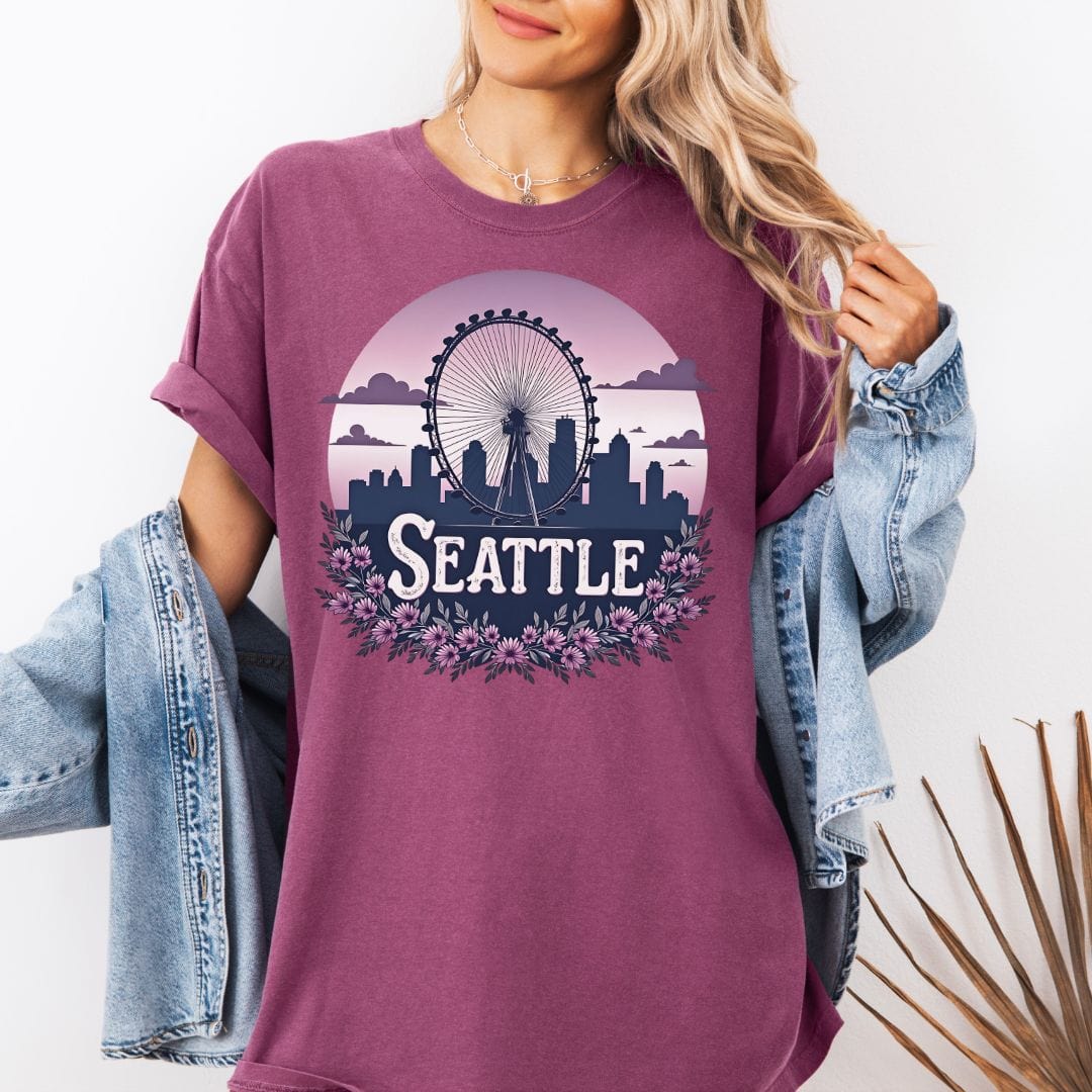 Seattle Floral Great Wheel Vintage Style Tee