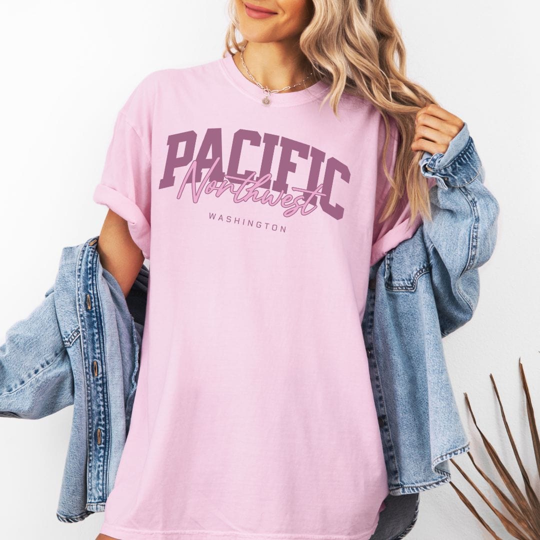 Collegiate Style, Pacific Northwest Vintage Style Tee in Soft Colors