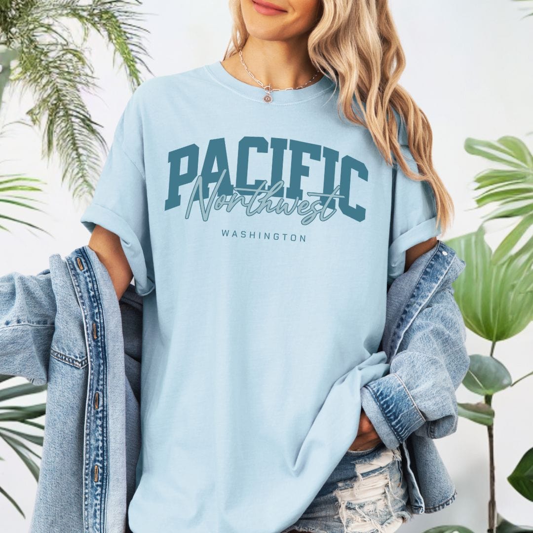 Collegiate Style, Pacific Northwest Vintage Style Tee in Soft Colors