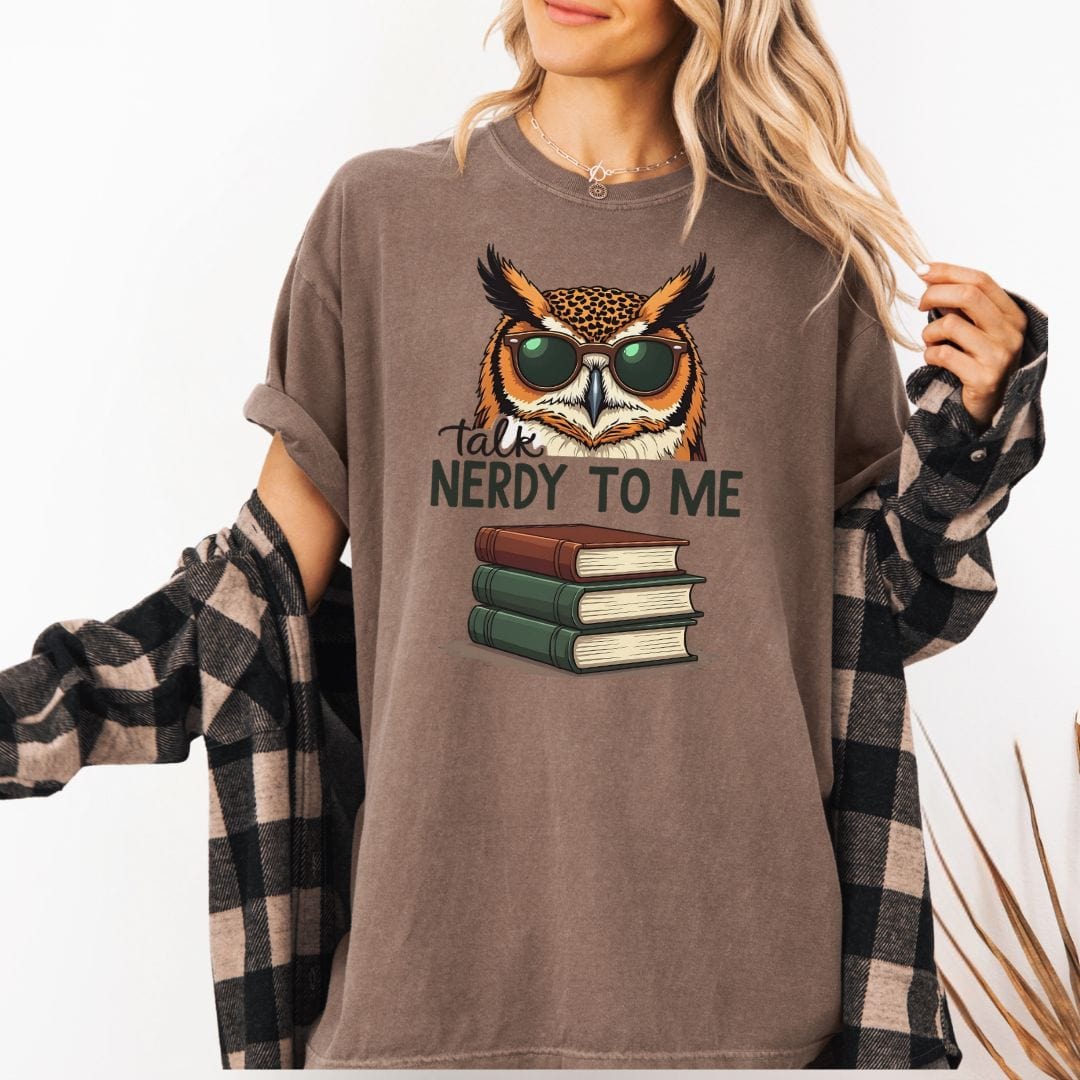 Talk Nerdy To Me - Bookish Owl Vintage Style Tee