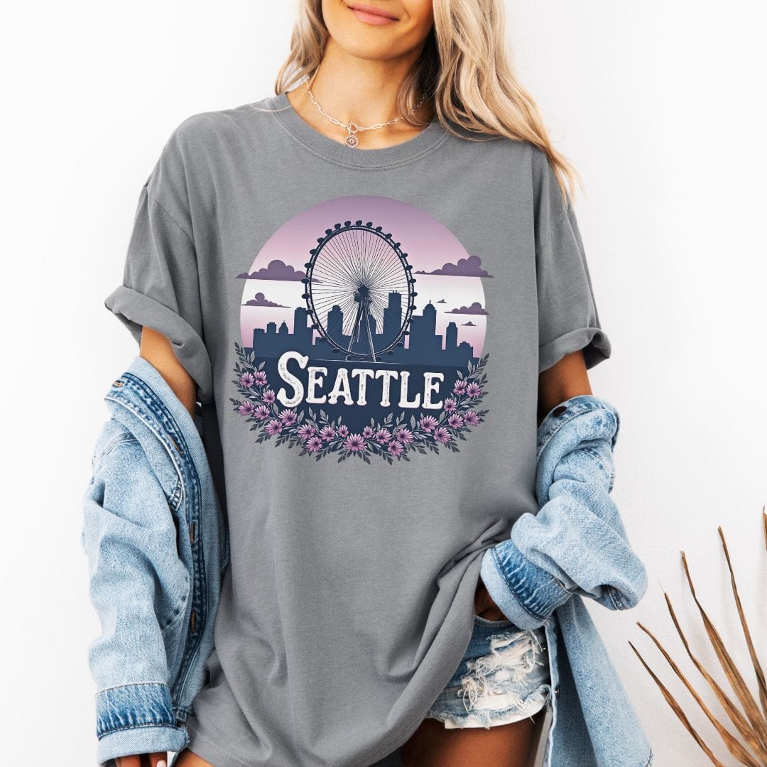 Seattle Floral Great Wheel Vintage Style Tee