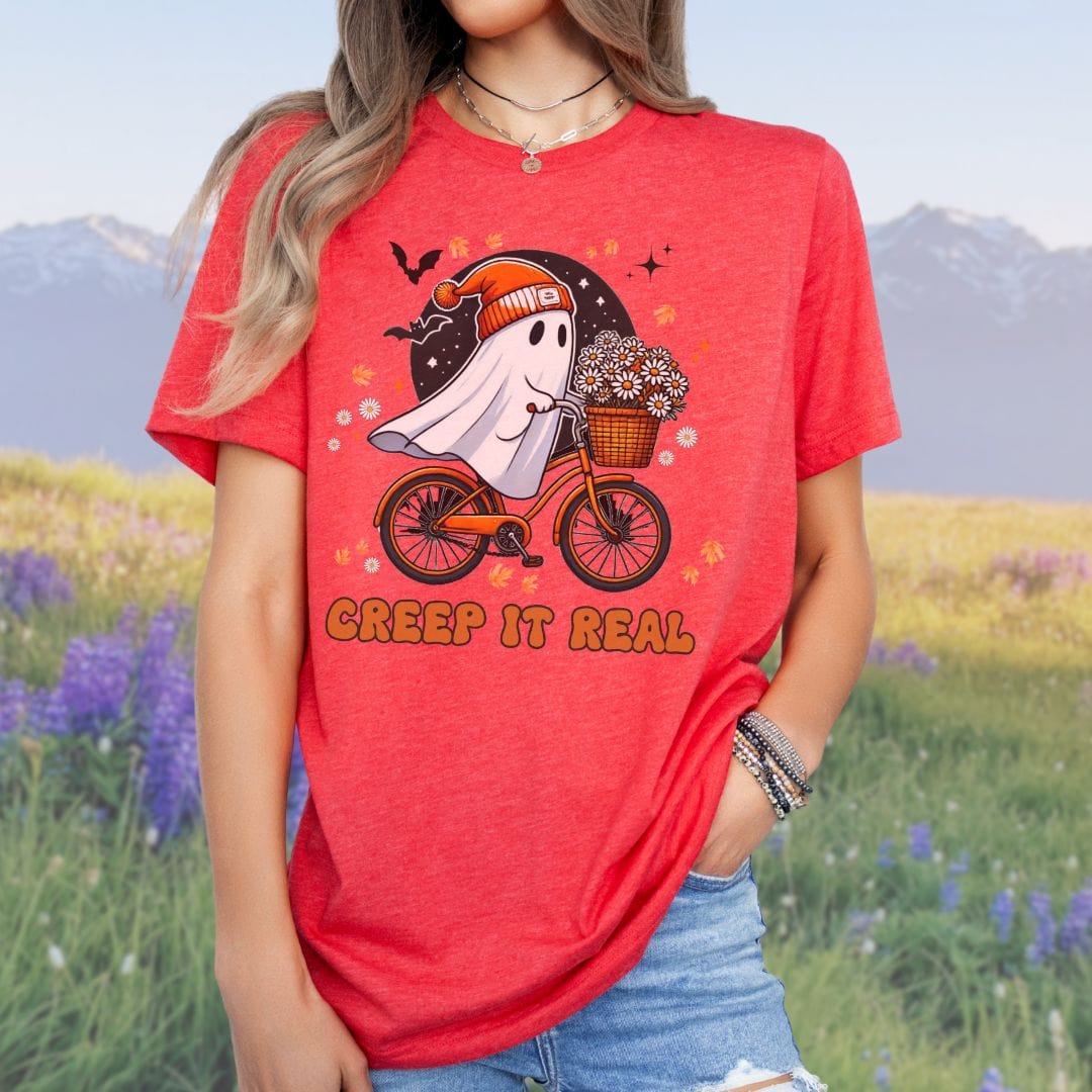 Creep it Real, Halloween Ghost on Bicycle Softstyle Tee