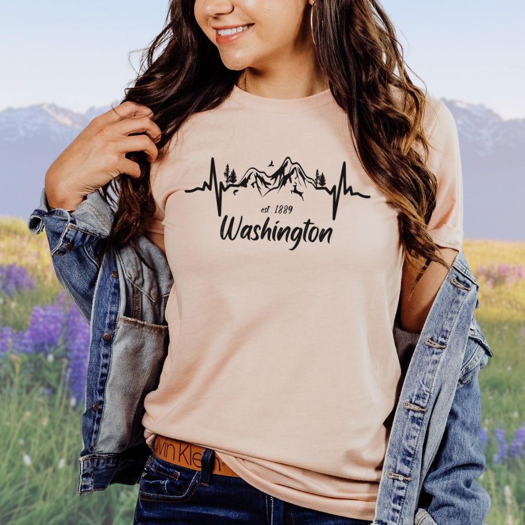 Washington State Mountain Heartbeat Tee in Black Design