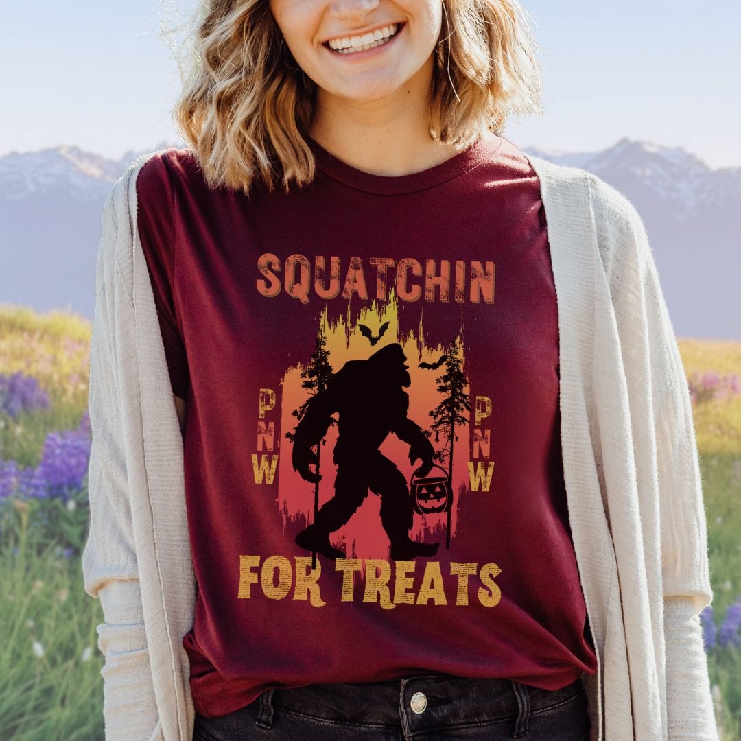 Squatchin For Treats PNW Halloween Bigfoot Softstyle Tee