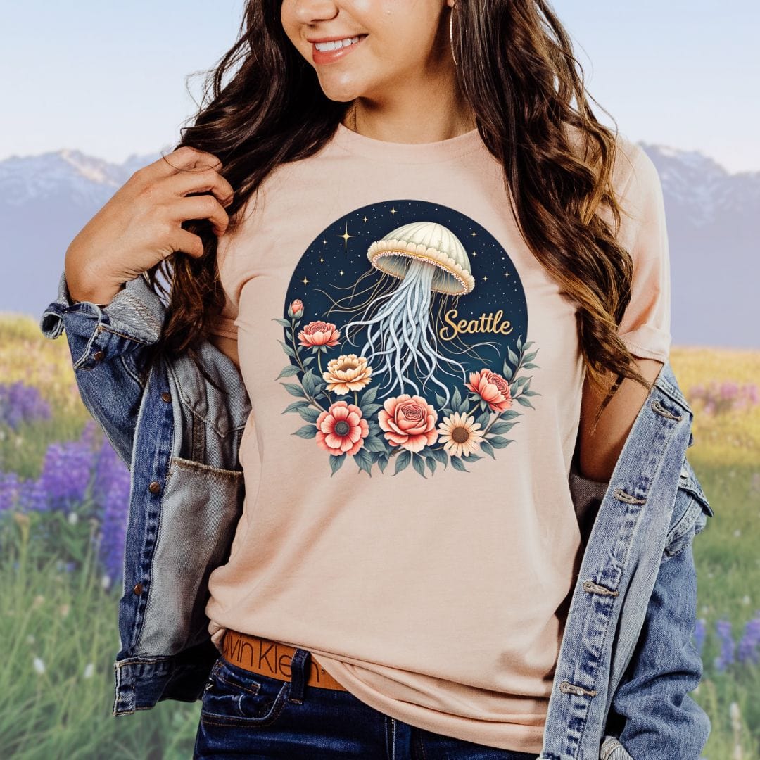 Celestial Floral Jellyfish, Seattle Souvenir Tee