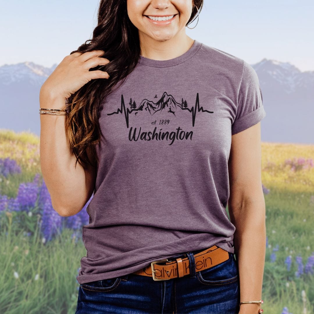 Washington State Mountain Heartbeat Tee in Black Design