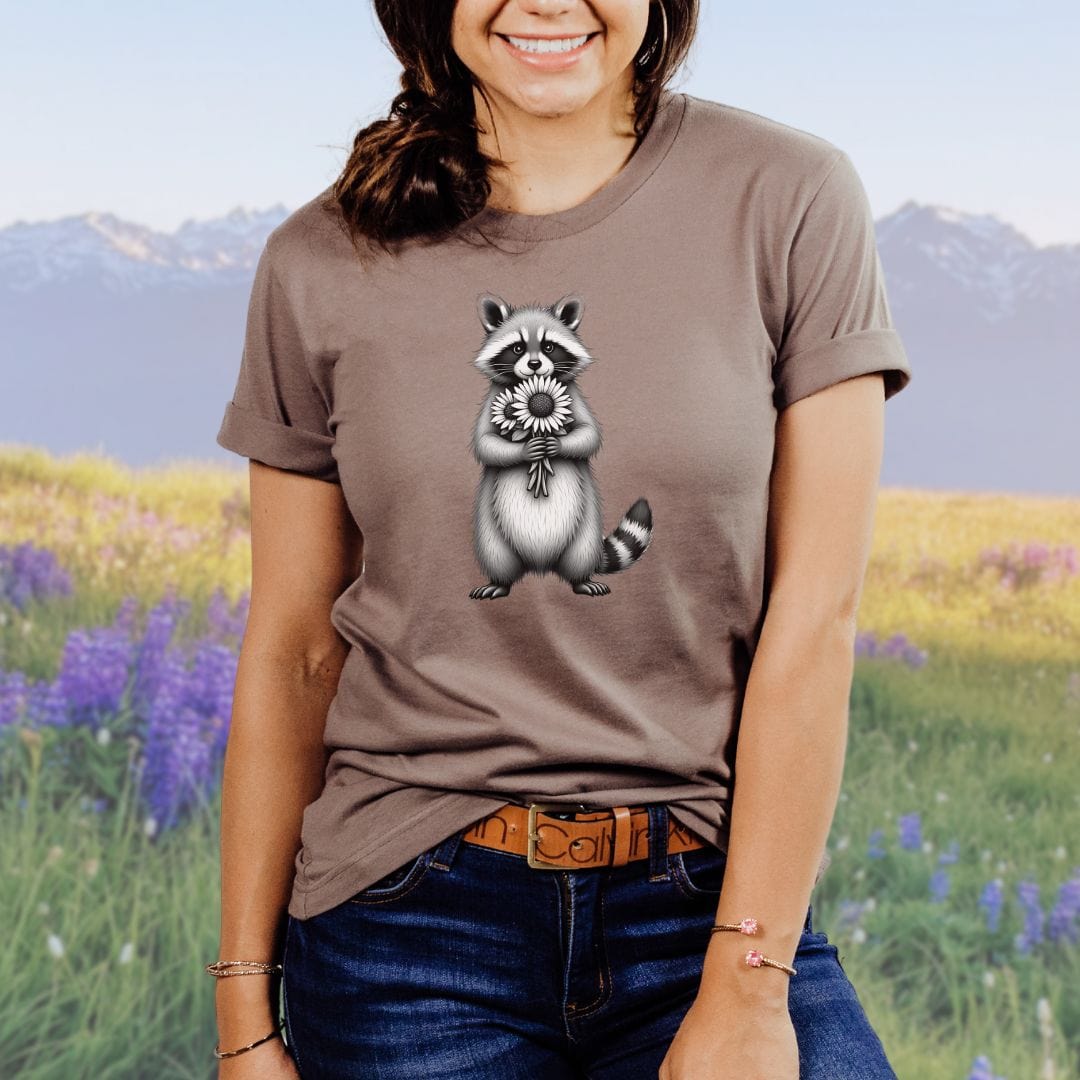 Raccoon Sunflower Whimsey Softstyle Tee