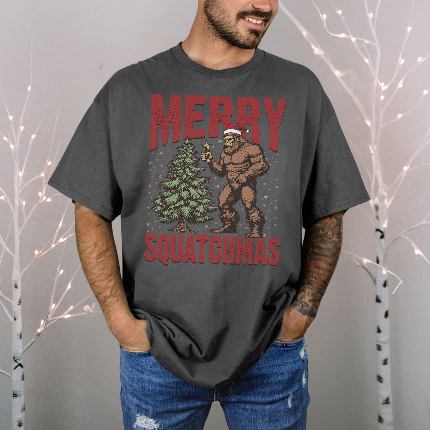 Merry Squatchmas PNW Vintage Style Tee