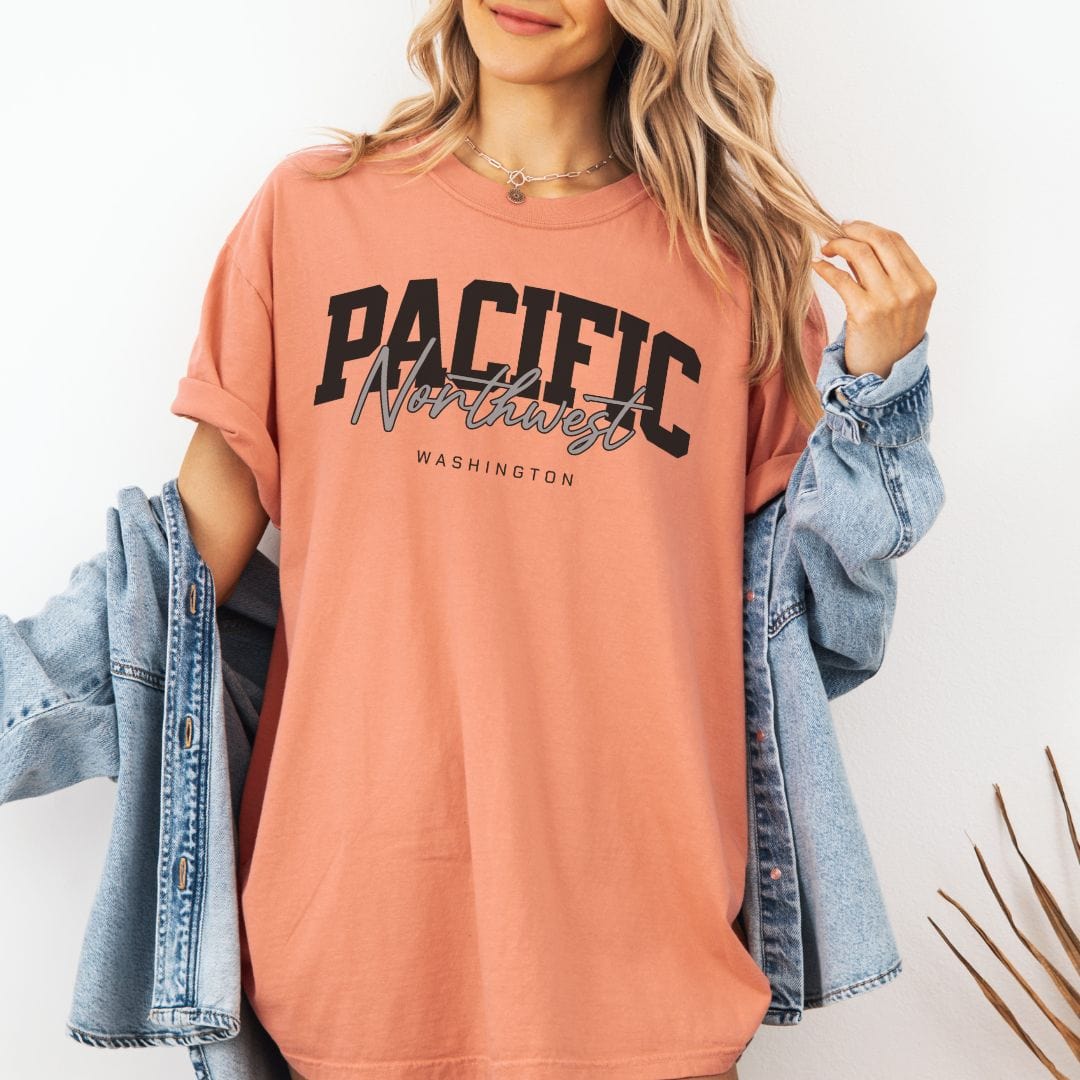 Collegiate Style, Pacific Northwest Vintage Style Tee in Soft Colors