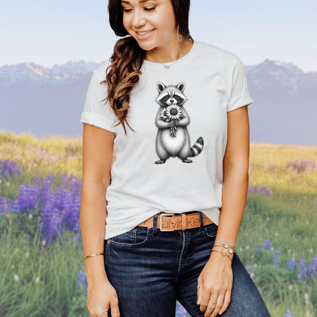 Raccoon Sunflower Whimsey Softstyle Tee